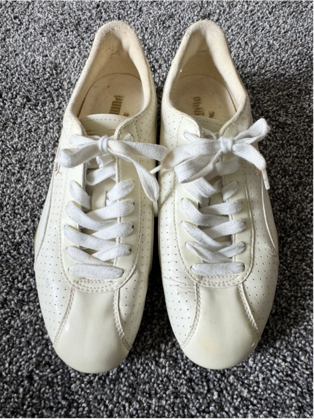 Women's Vintage Perforated Puma Leather Sneakers in Cream Size 8